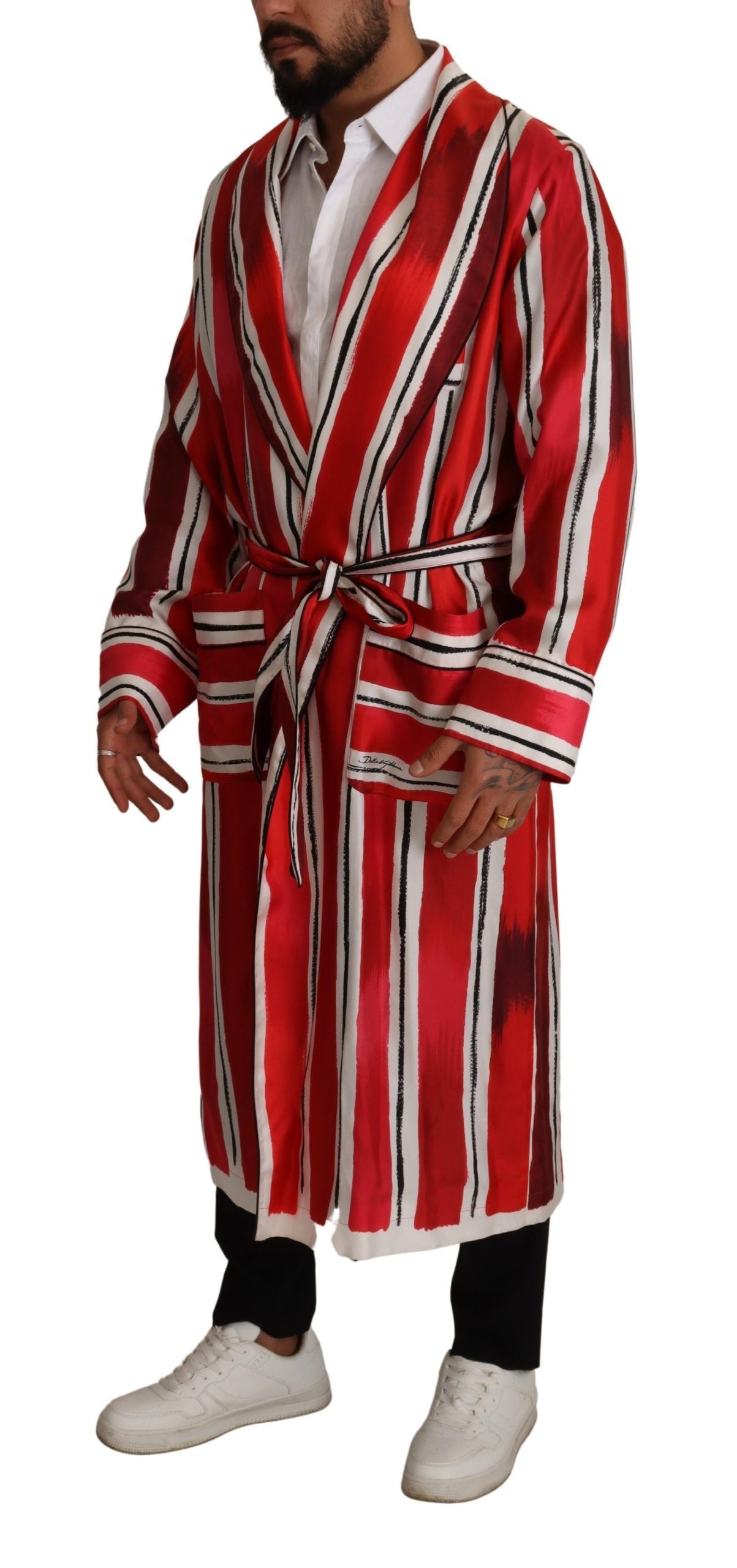 Dolce &amp; Gabbana Chic Striped Silk Nightwear Robe