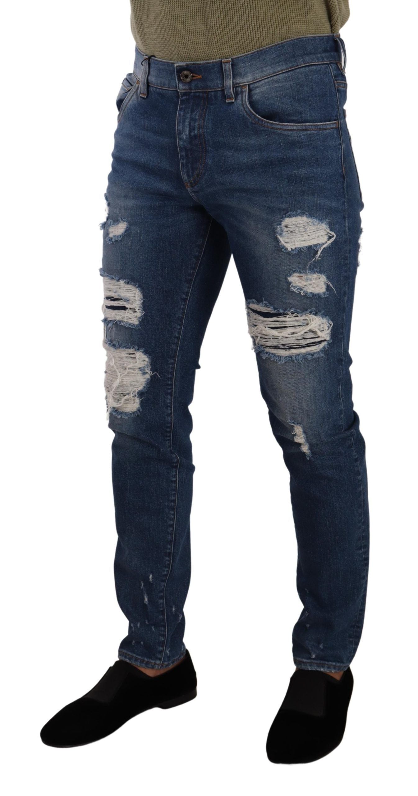 Dolce &amp; Gabbana Elegant Distressed Slim Fit Denim Jeans