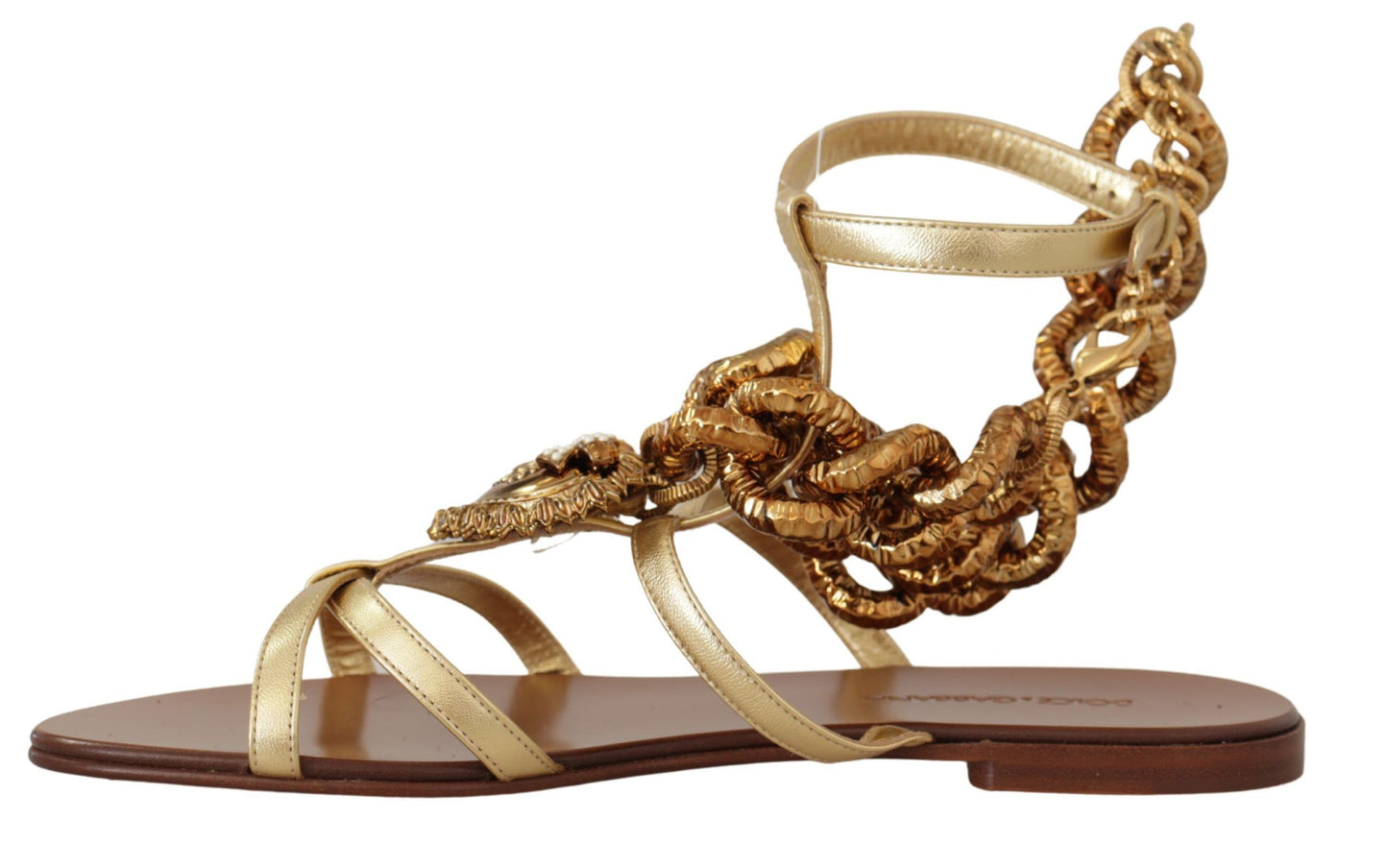 Dolce &amp; Gabbana Chic gladiator flats with heart and chain accents