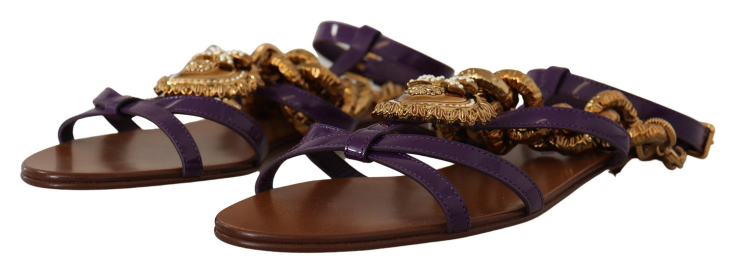 Dolce &amp; Gabbana Purple Heart Chain Gladiator Flats