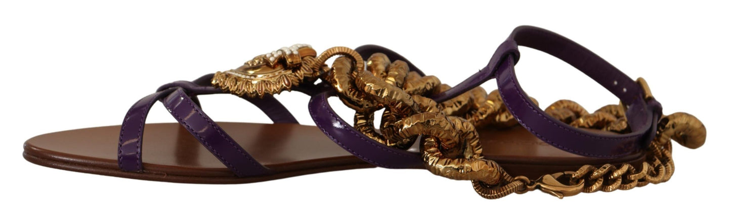 Dolce &amp; Gabbana Purple Heart Chain Gladiator Flats