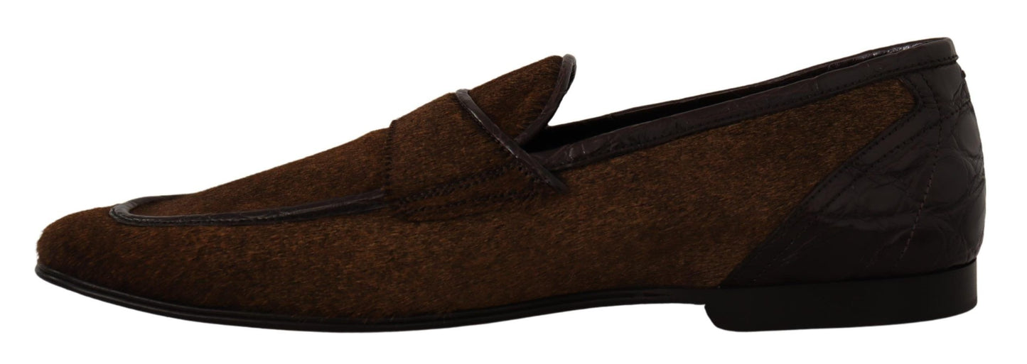 Dolce &amp; Gabbana Elegant brown loafers made of caiman leather