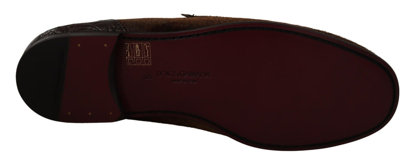 Dolce &amp; Gabbana Elegant brown loafers made of caiman leather