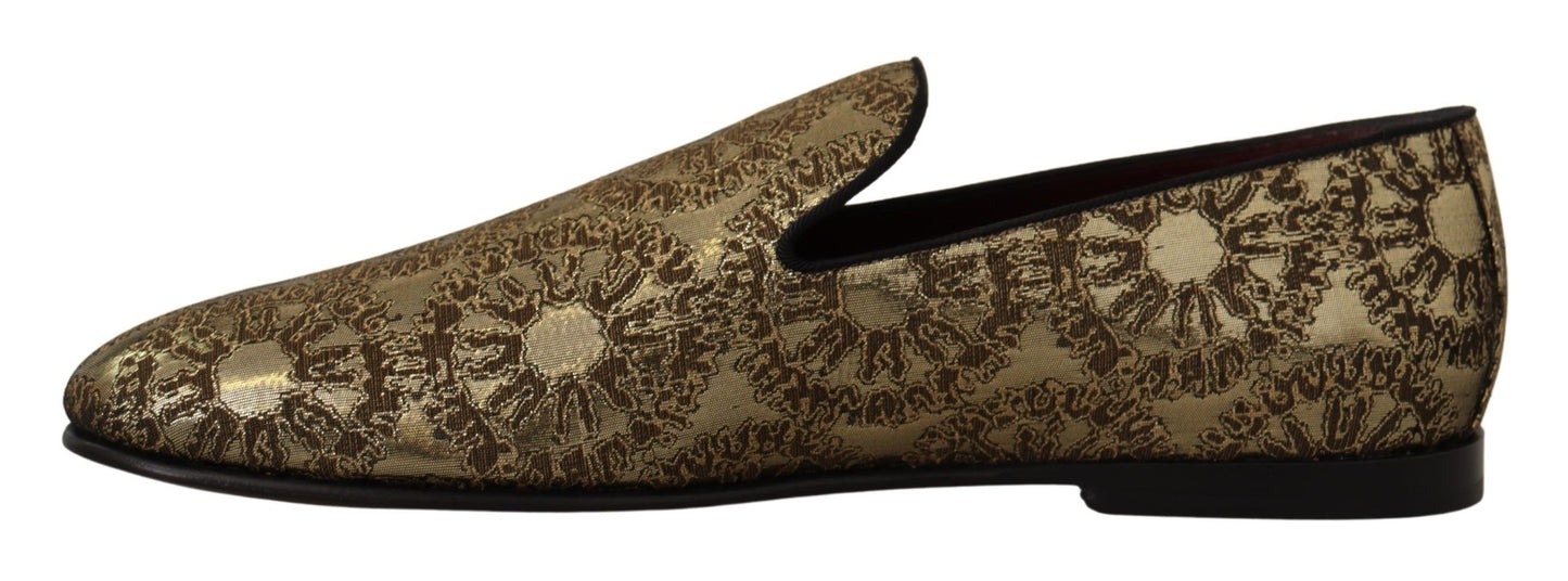 Dolce &amp; Gabbana Gold Tone Loafers Slides Dress Shoes