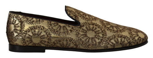 Dolce &amp; Gabbana Gold Tone Loafers Slides Dress Shoes