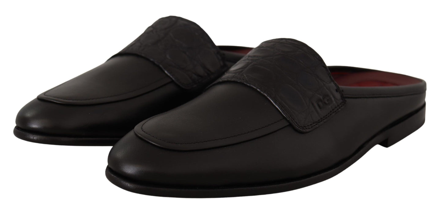 Dolce &amp; Gabbana Exquisite Leather Slides in Black and Burgundy