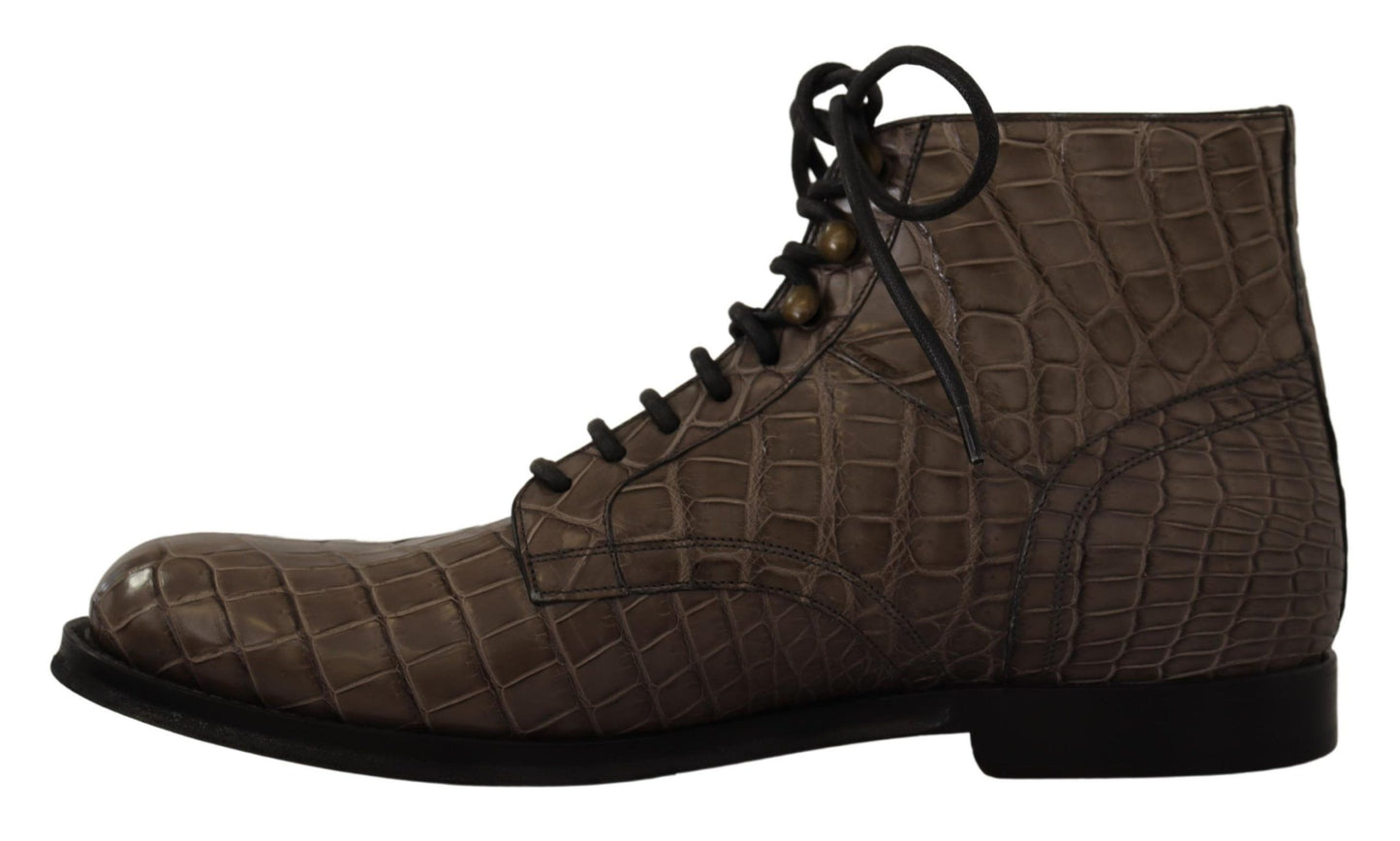 Dolce &amp; Gabbana Elegant Derby Brogue Boots with Crocodile