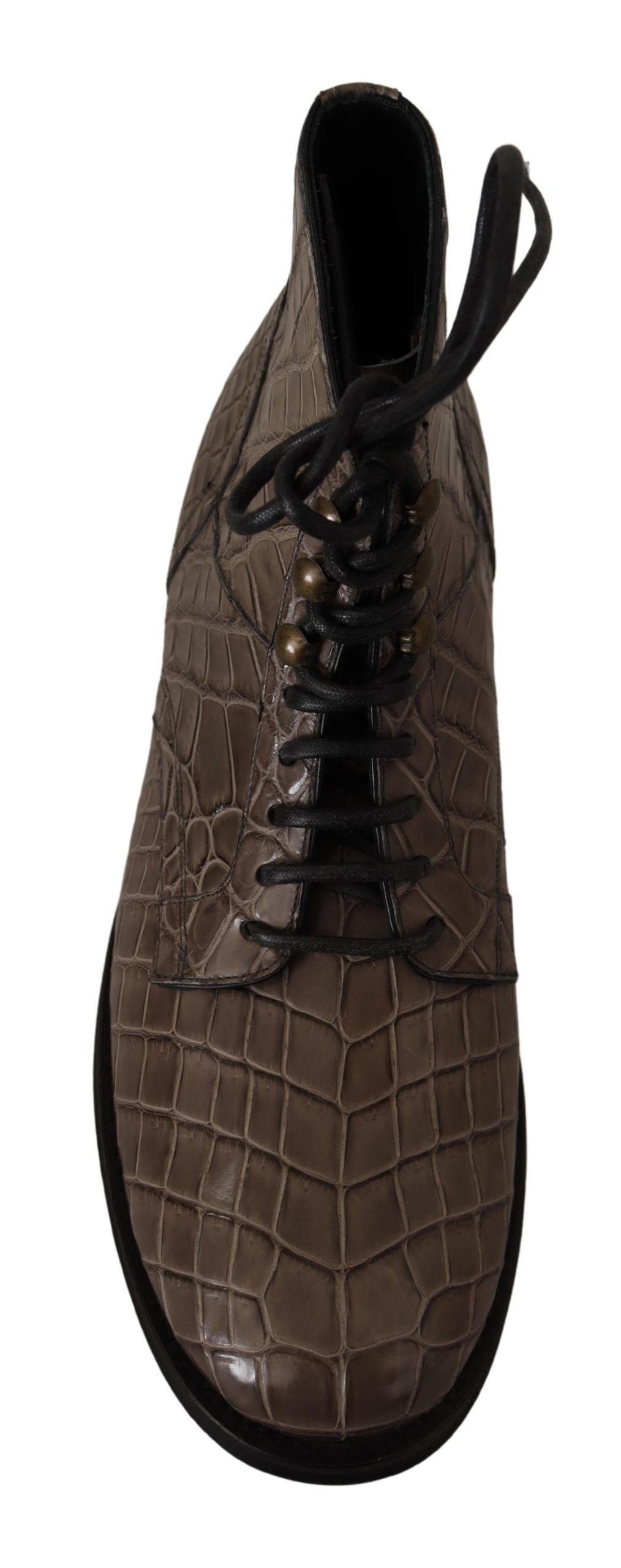 Dolce &amp; Gabbana Elegant Derby Brogue Boots with Crocodile