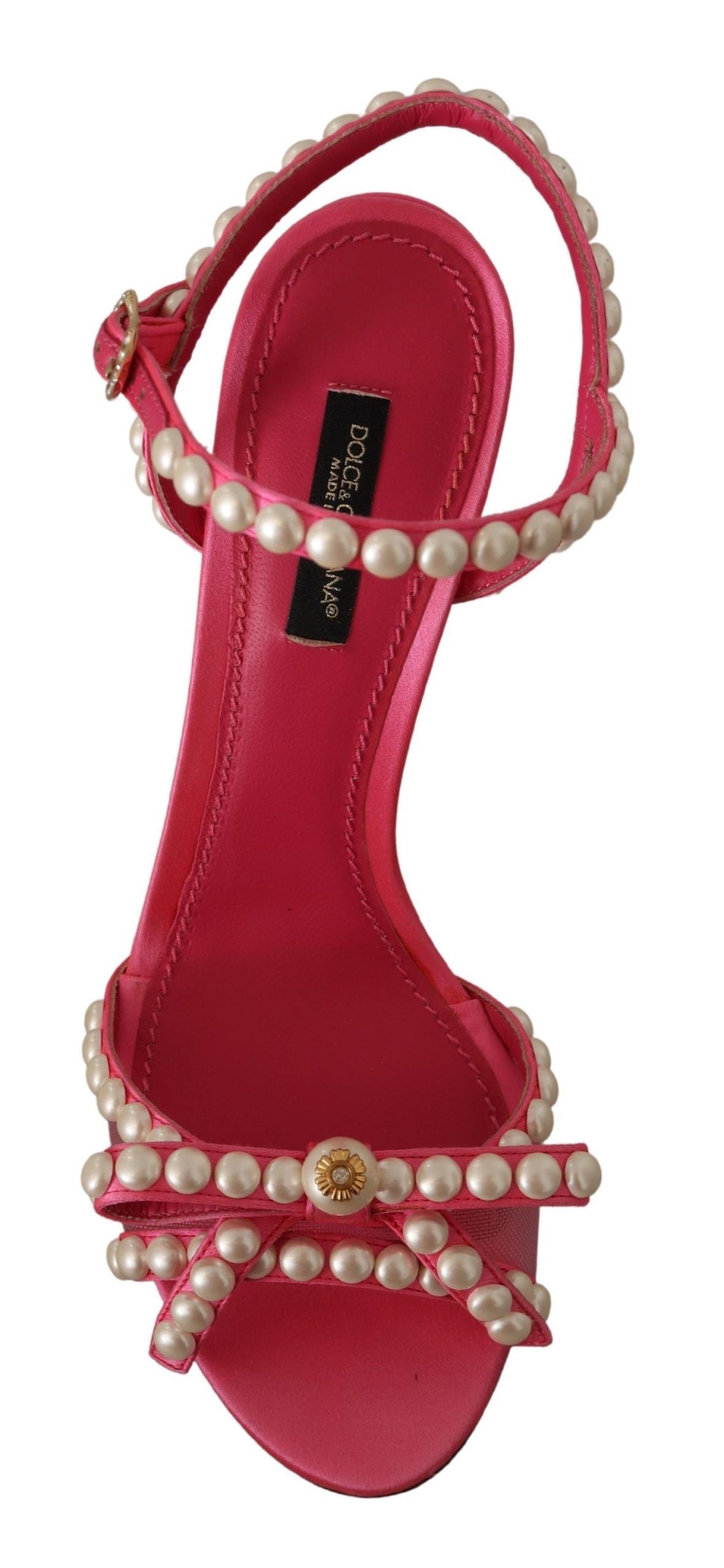 Dolce &amp; Gabbana Elegant Pink Pearl Embellished Heels Sandals