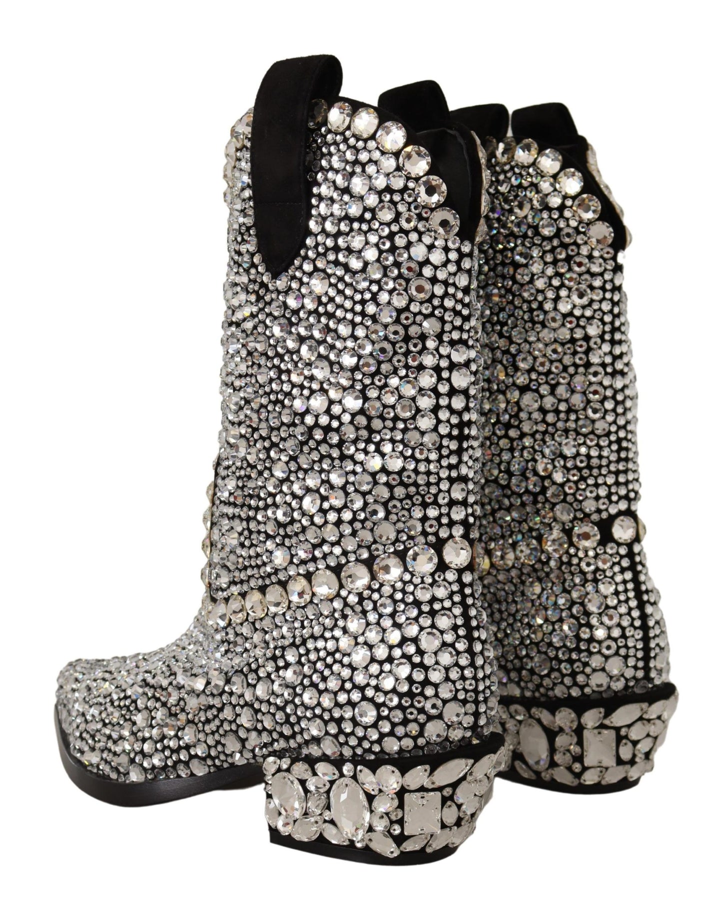 Dolce &amp; Gabbana Black suede boots with crystal embellishments