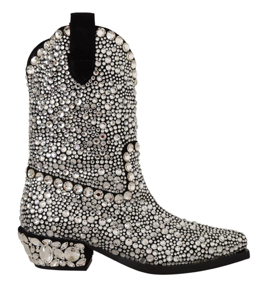 Dolce &amp; Gabbana Black suede boots with crystal embellishments