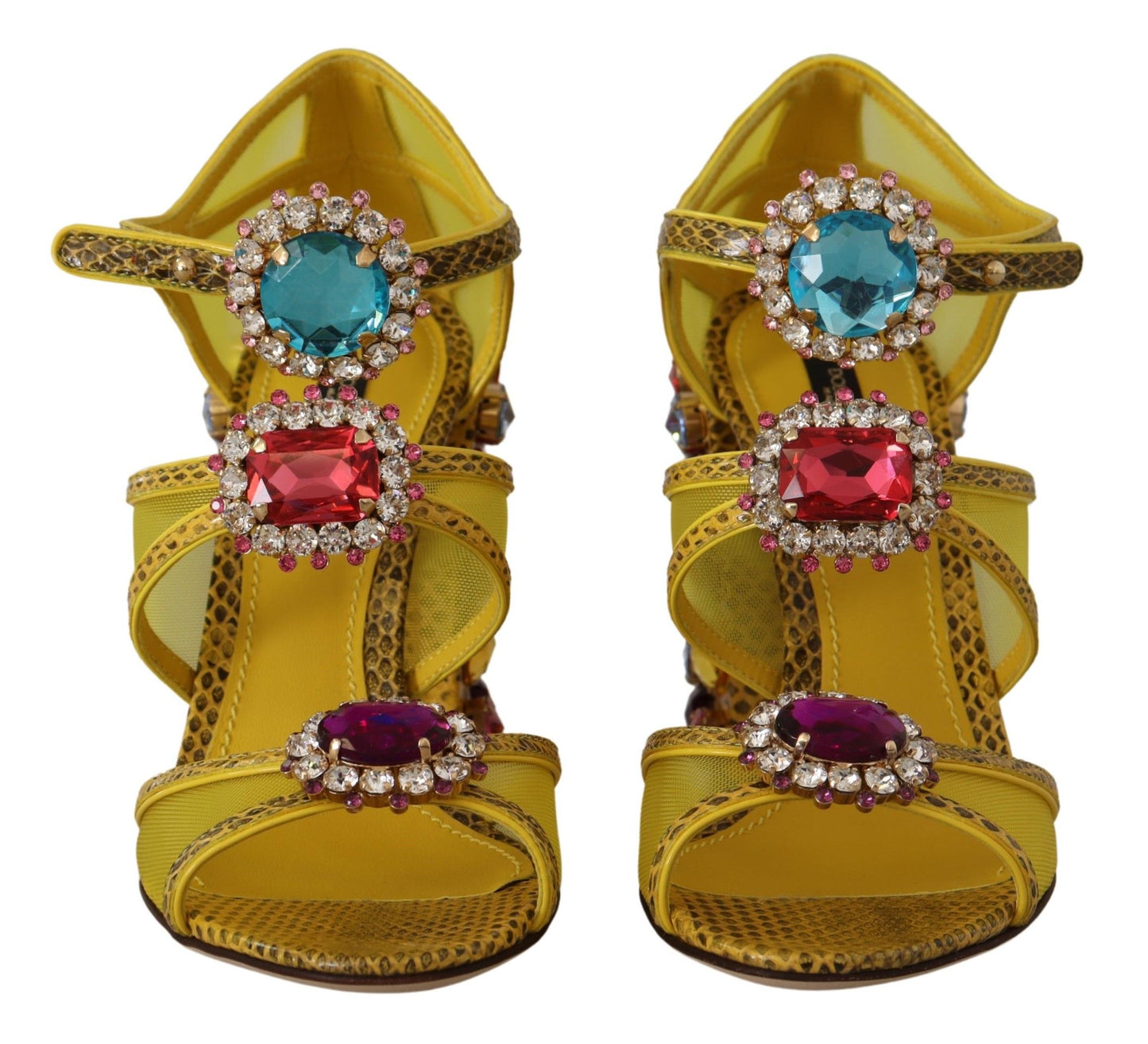 Dolce &amp; Gabbana Stunning yellow leather sandals with crystal embellishments