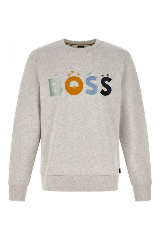 Hugo Boss Elegant grey cotton round neck sweatshirt