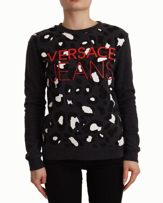 Versace Jeans Chic Black Leopard Crew Neck Sweater