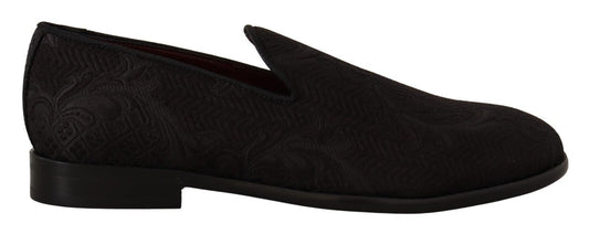 Dolce &amp; Gabbana Black Brocade Slippers with Floral Pattern