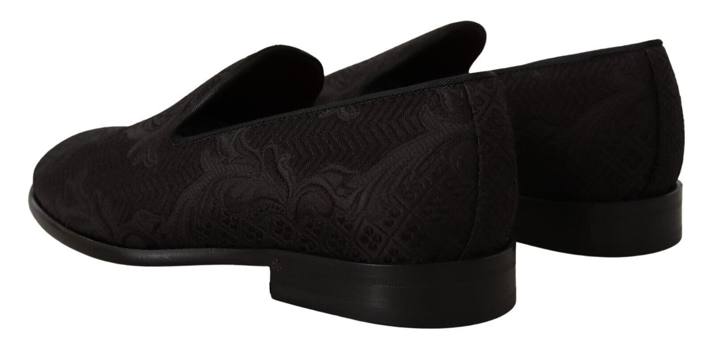 Dolce &amp; Gabbana Black Brocade Slippers with Floral Pattern