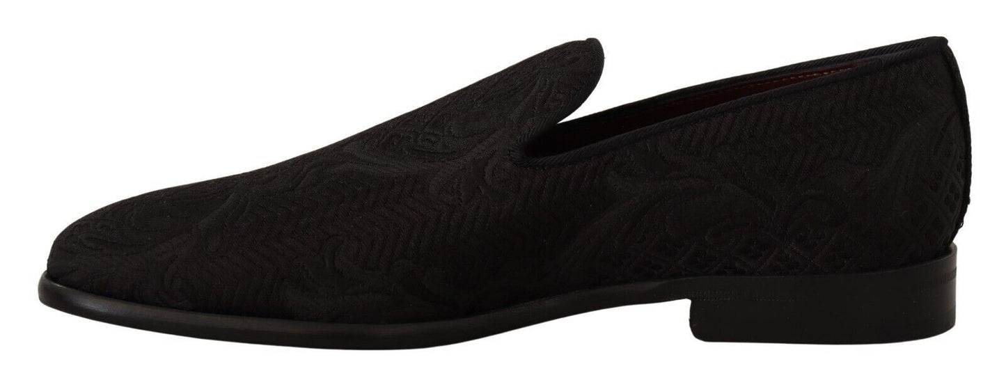 Dolce &amp; Gabbana Black Brocade Slippers with Floral Pattern