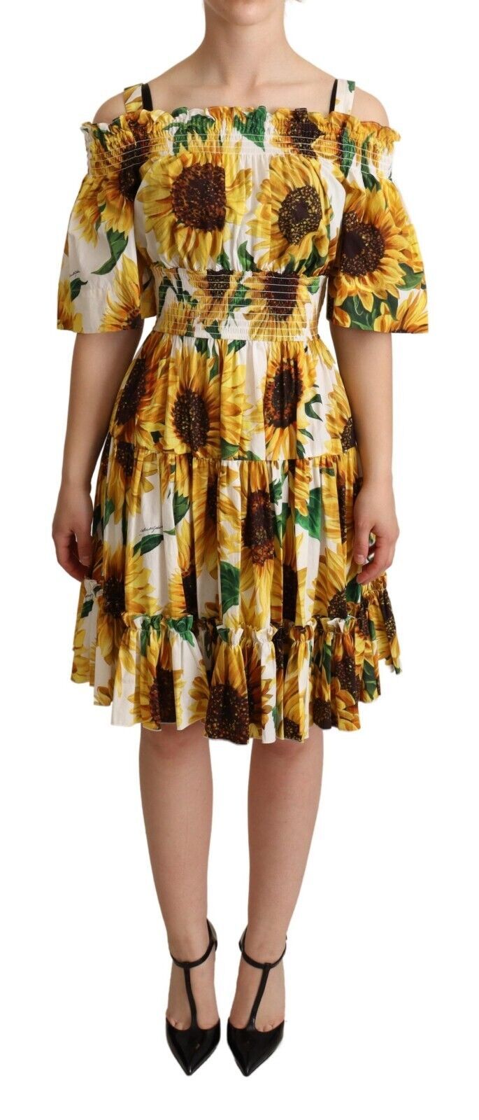 Dolce & Gabbana Elegantes Sonnenblumenkleid mit offenen Schultern