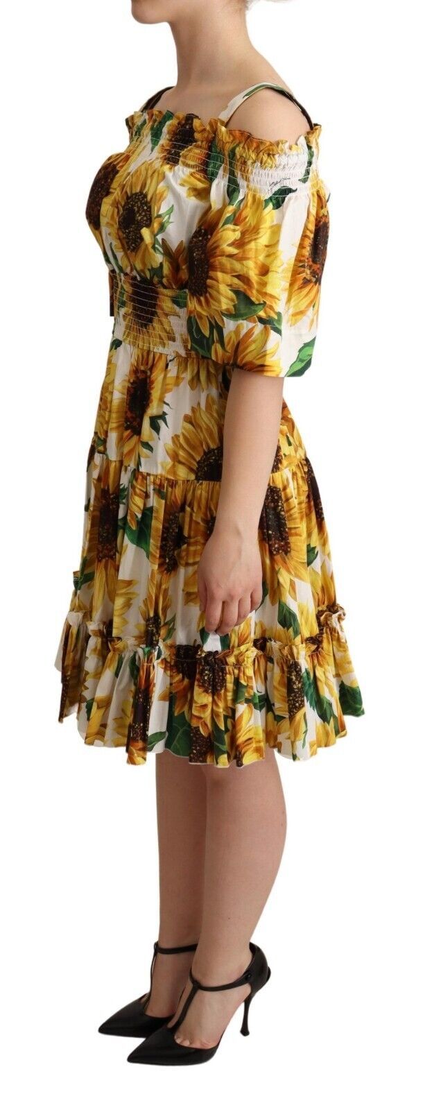 Dolce & Gabbana Elegantes Sonnenblumenkleid mit offenen Schultern