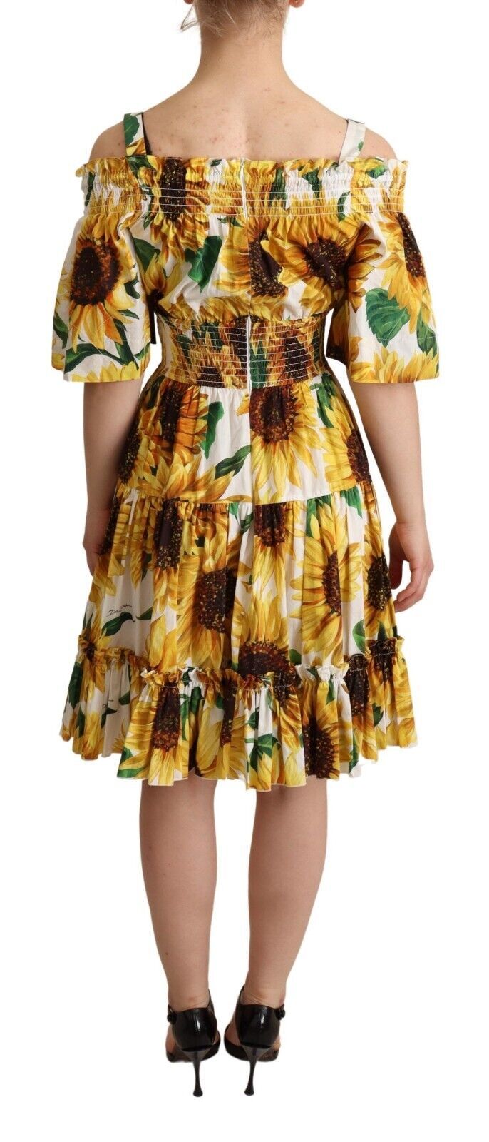 Dolce & Gabbana Elegantes Sonnenblumenkleid mit offenen Schultern