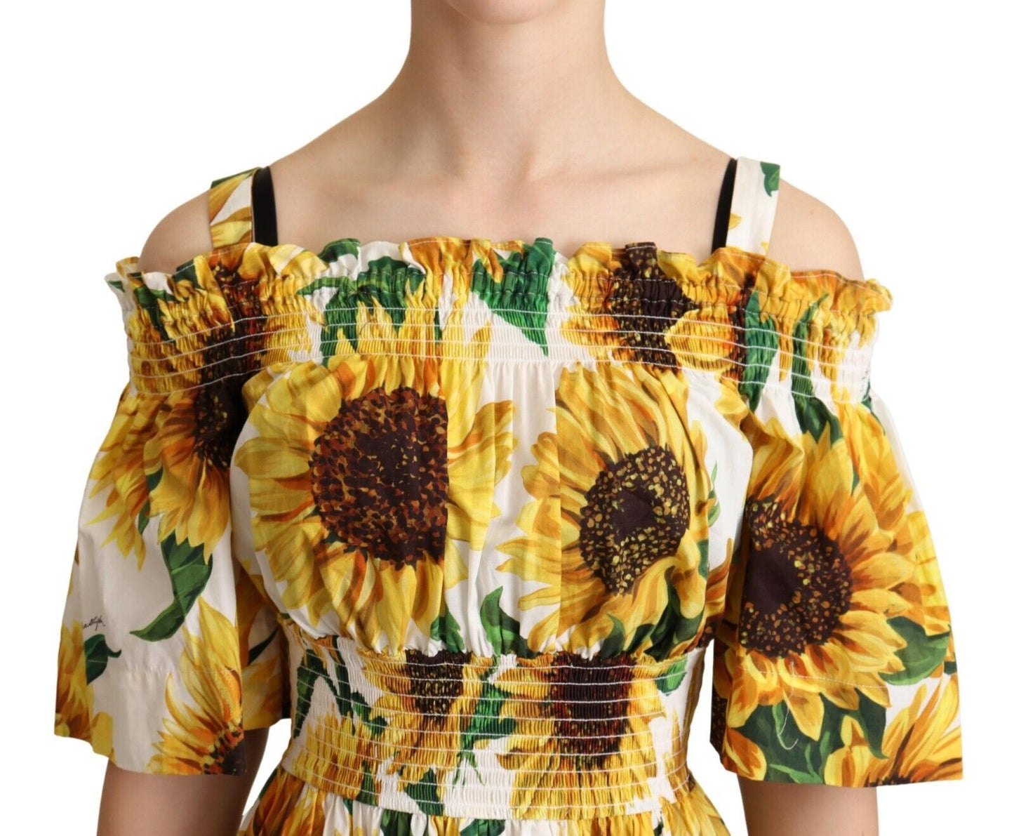 Dolce & Gabbana Elegantes Sonnenblumenkleid mit offenen Schultern