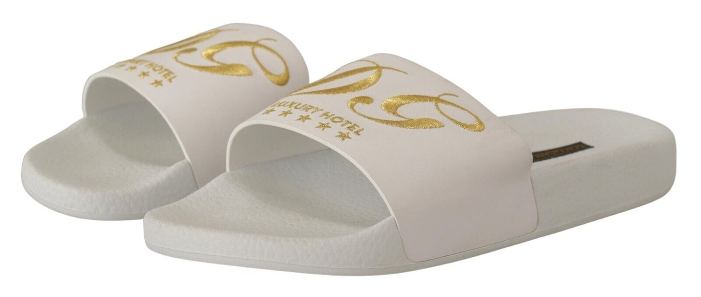 Dolce &amp; Gabbana Chic white leather mules with gold embroidery