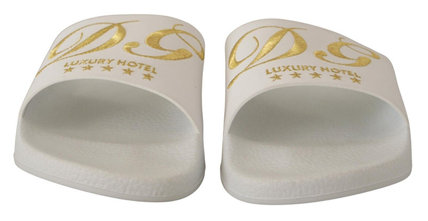 Dolce &amp; Gabbana Chic white leather mules with gold embroidery