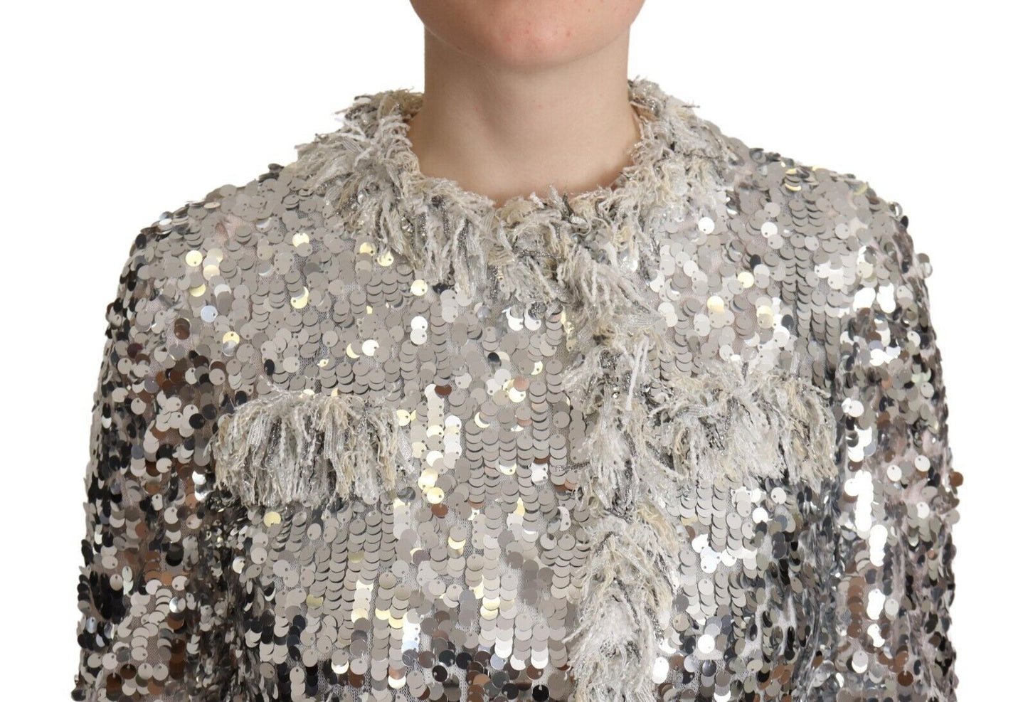 Dolce &amp; Gabbana Chic Silver Sequin Jacket Coat