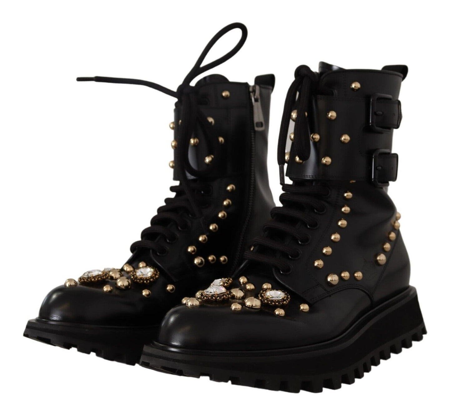 Dolce &amp; Gabbana Black Crystal-Embellished Formal Boots