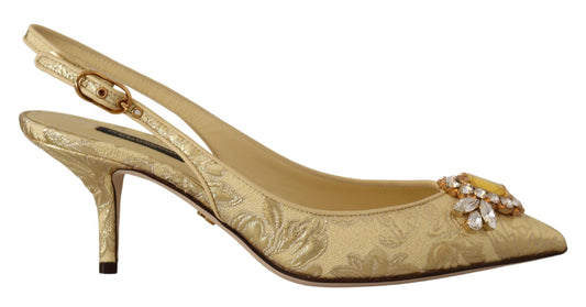 Dolce &amp; Gabbana Gold Crystal Slingback Heels