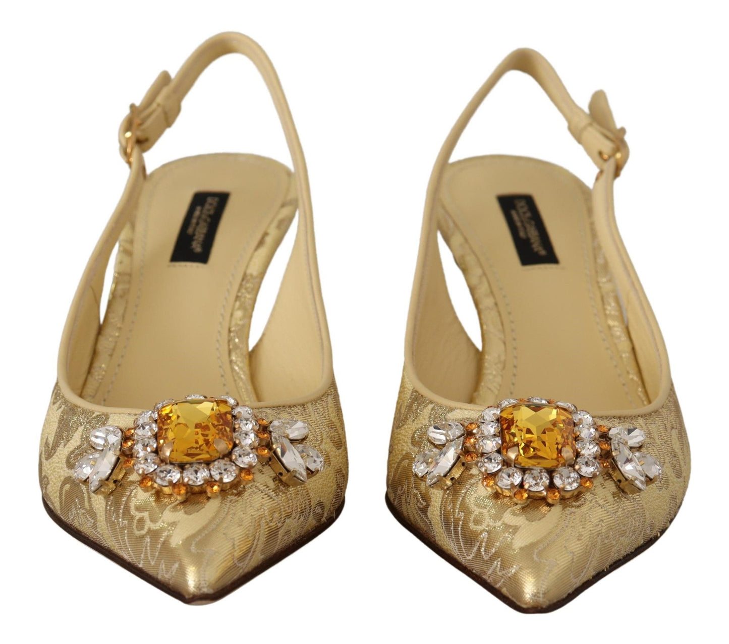 Dolce &amp; Gabbana Gold Crystal Slingback Heels