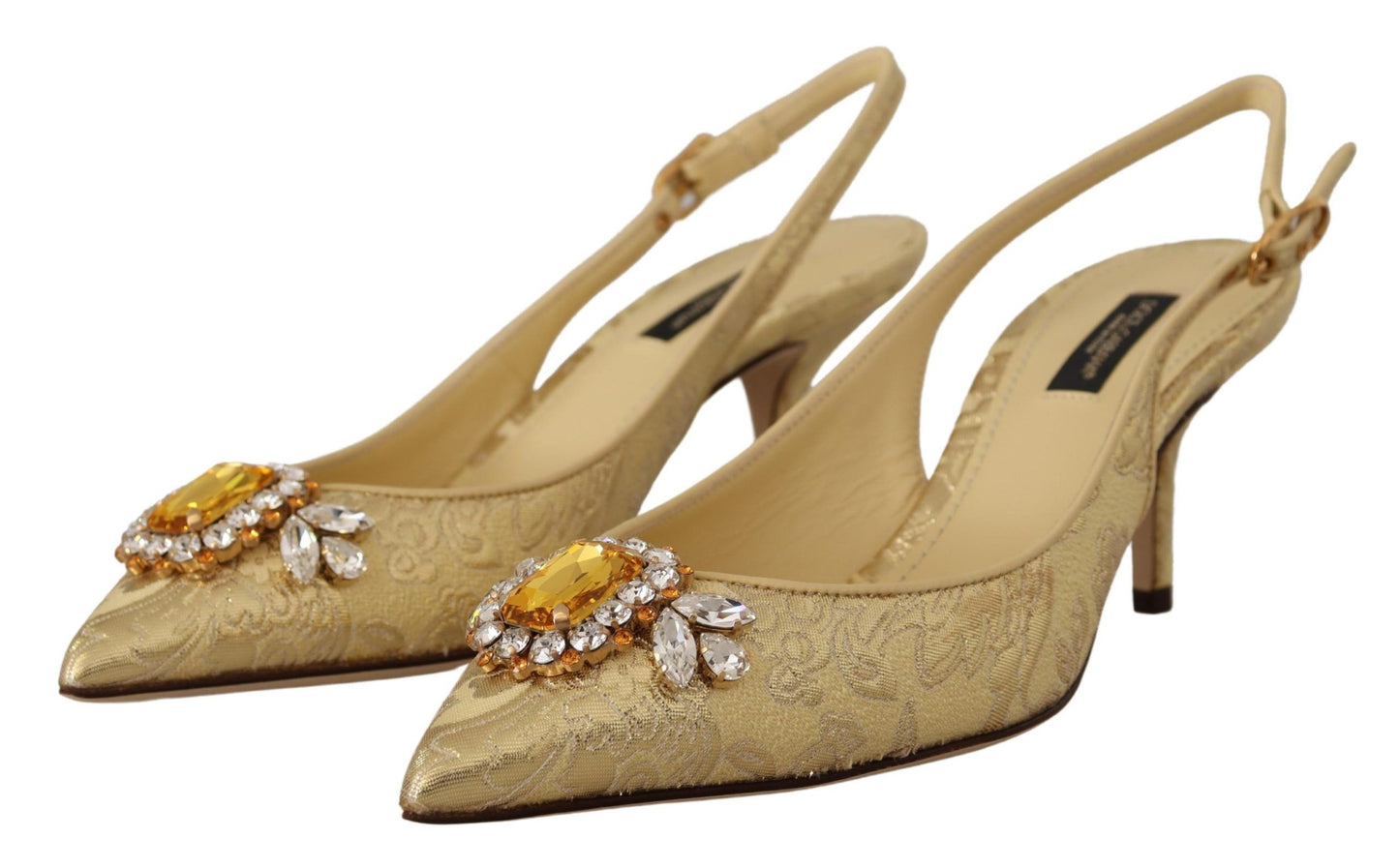 Dolce &amp; Gabbana Gold Crystal Slingback Heels