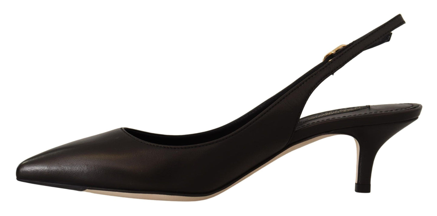 Dolce &amp; Gabbana Elegant Black Leather Slingbacks Heels