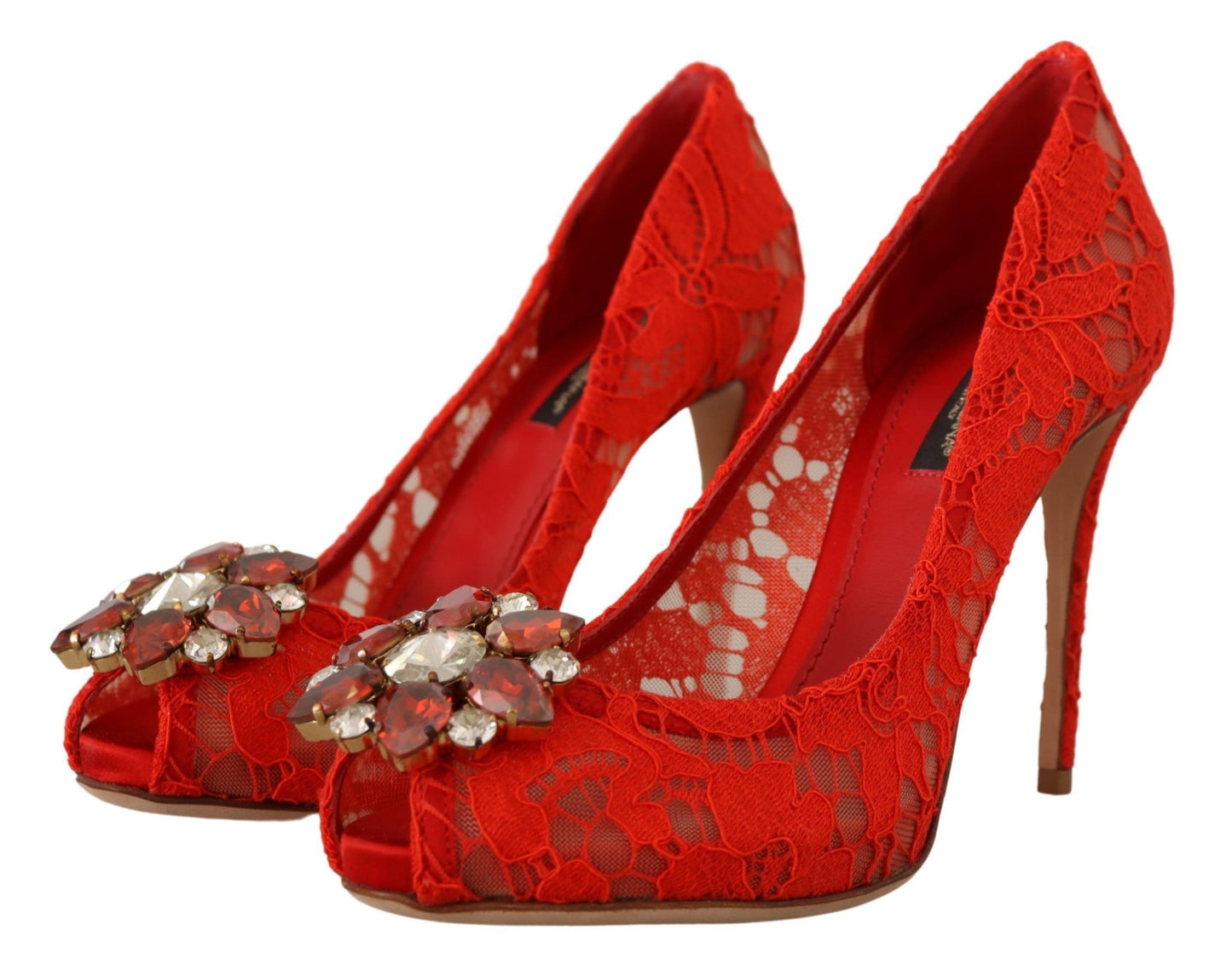 Dolce &amp; Gabbana Red Crystal Taormina Pointed Heels Pumps