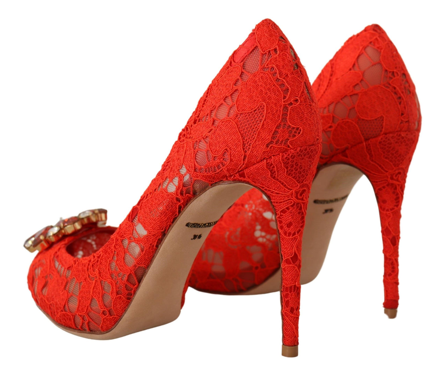 Dolce &amp; Gabbana Red Crystal Taormina Pointed Heels Pumps