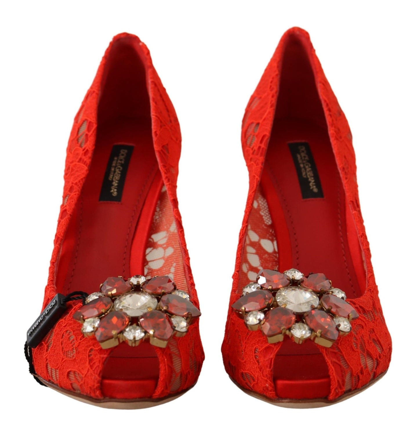 Dolce &amp; Gabbana Red Crystal Taormina Pointed Heels Pumps