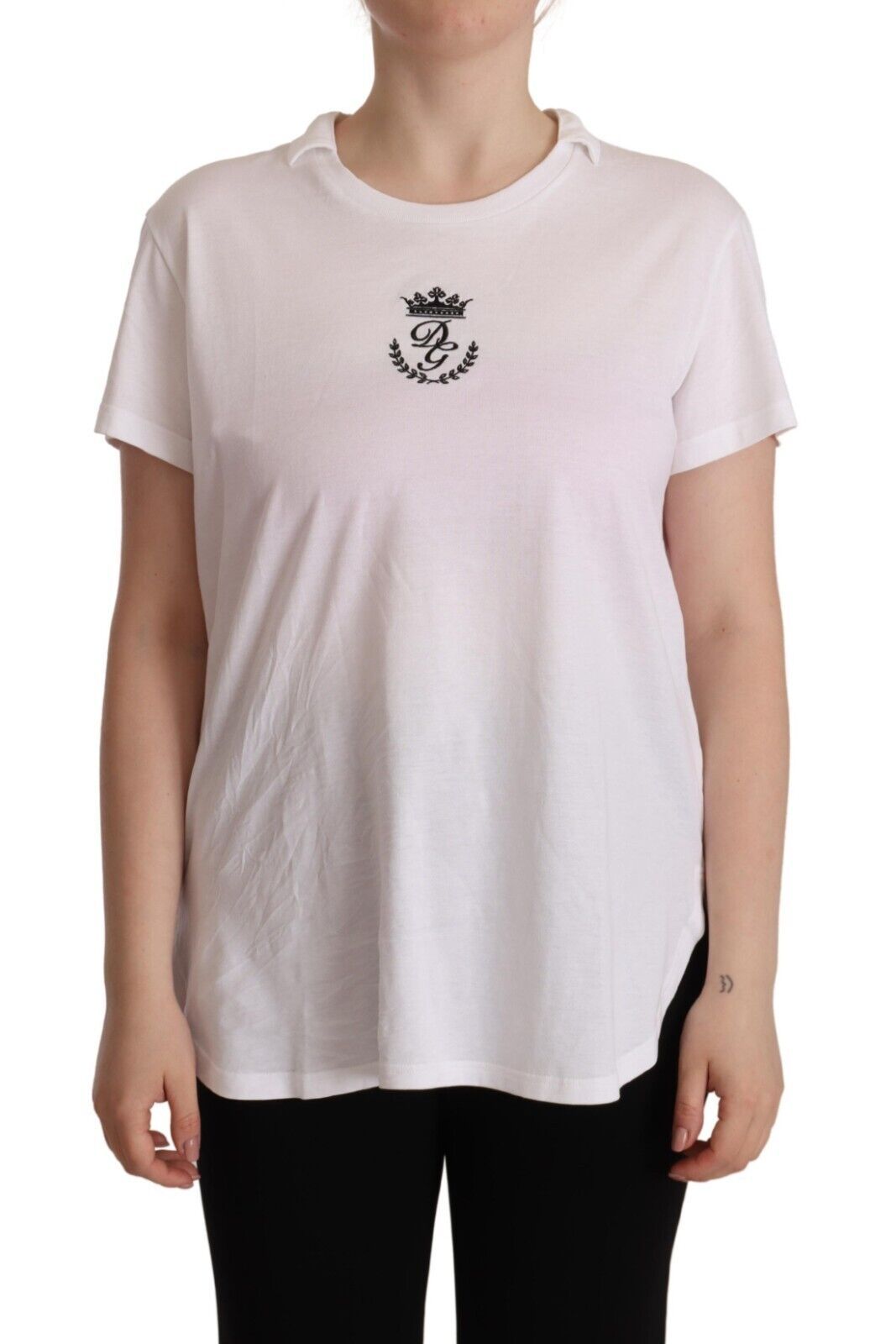 Dolce &amp; Gabbana Elegant Crown Print Tee with Collar