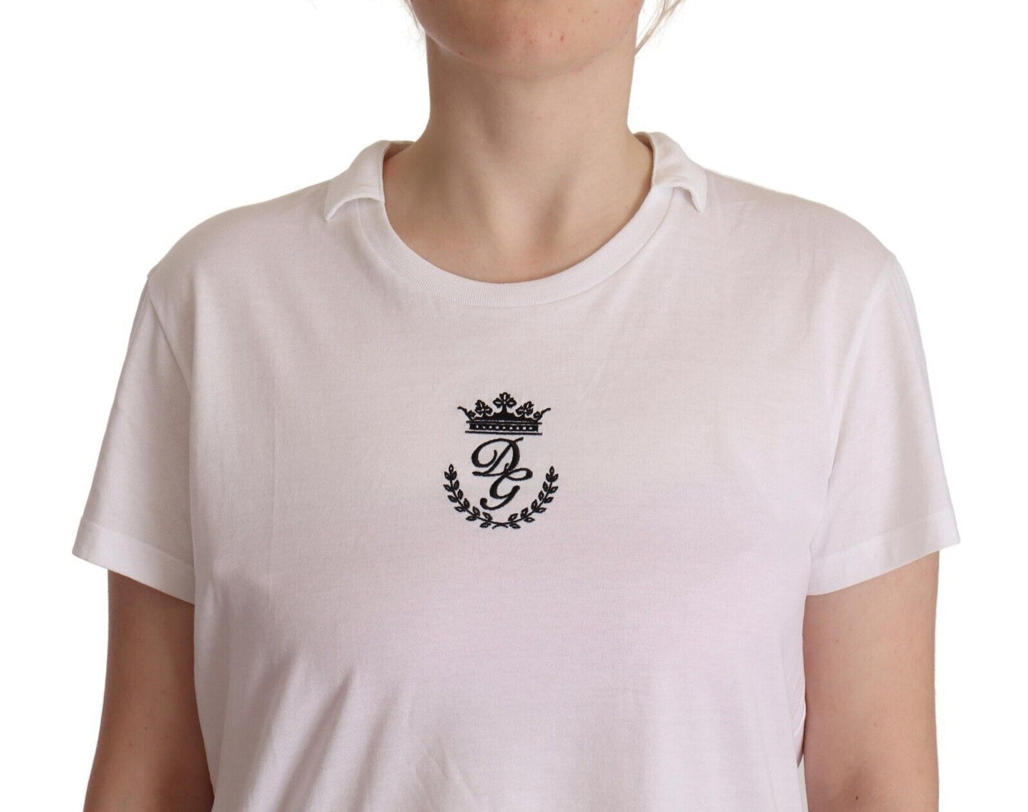 Dolce &amp; Gabbana Elegant Crown Print Tee with Collar