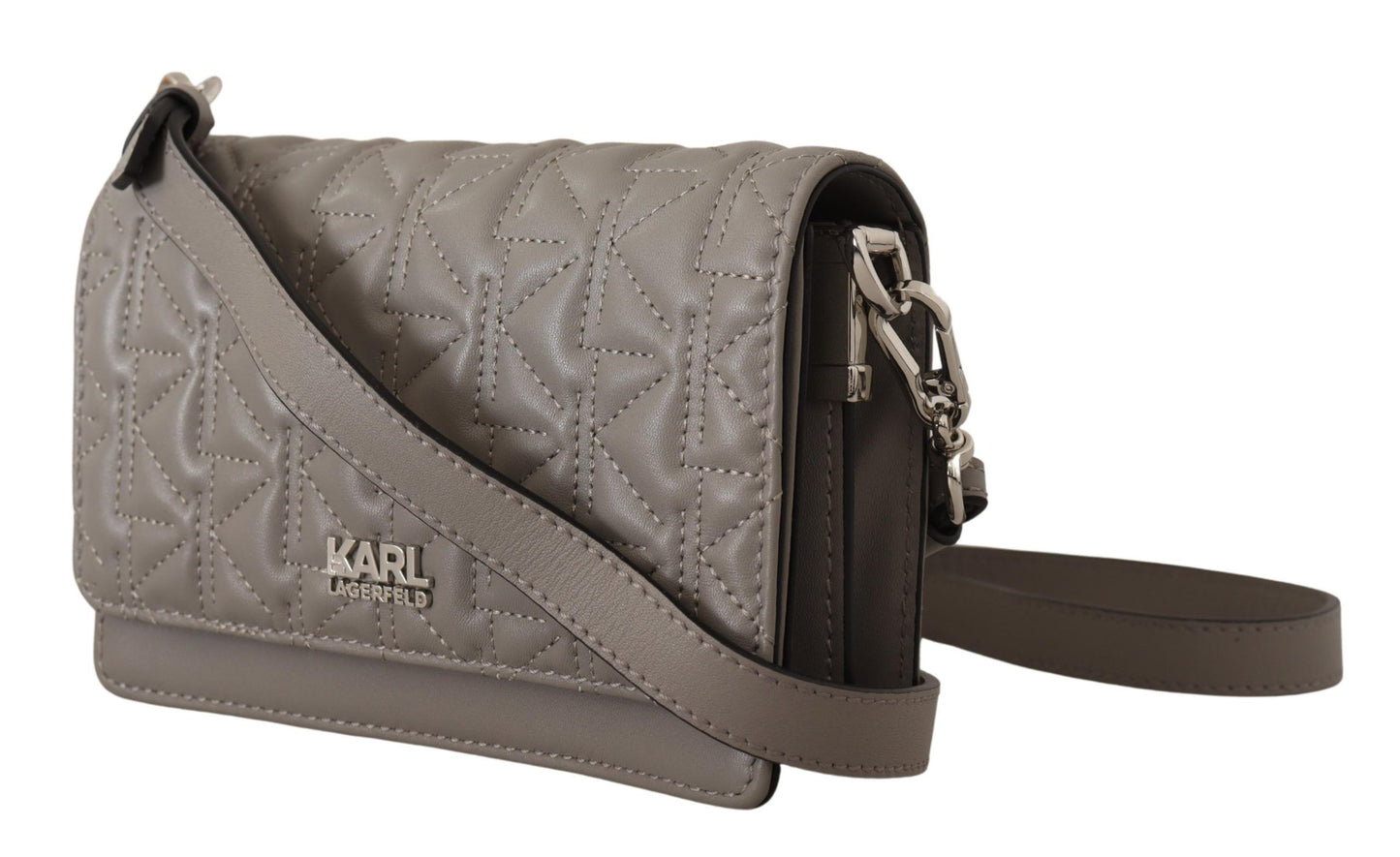 Karl Lagerfeld Elegant Gray Leather Crossbody Bag