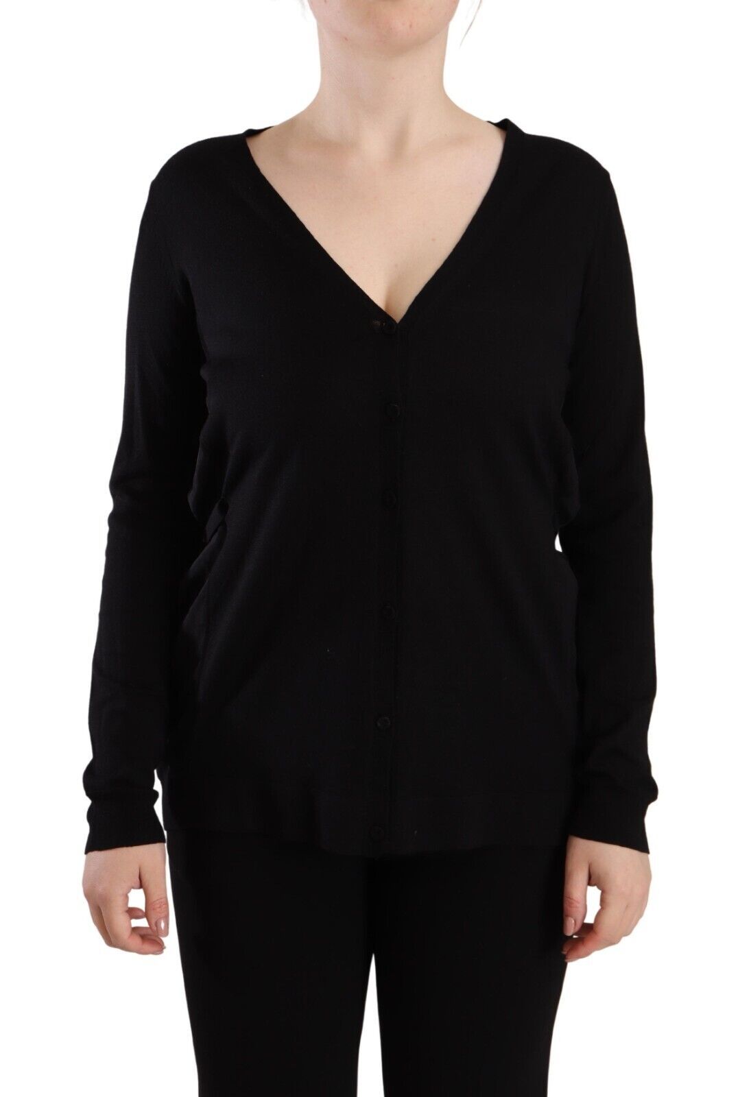 Dolce &amp; Gabbana Elegant black wool sweater with V-neck