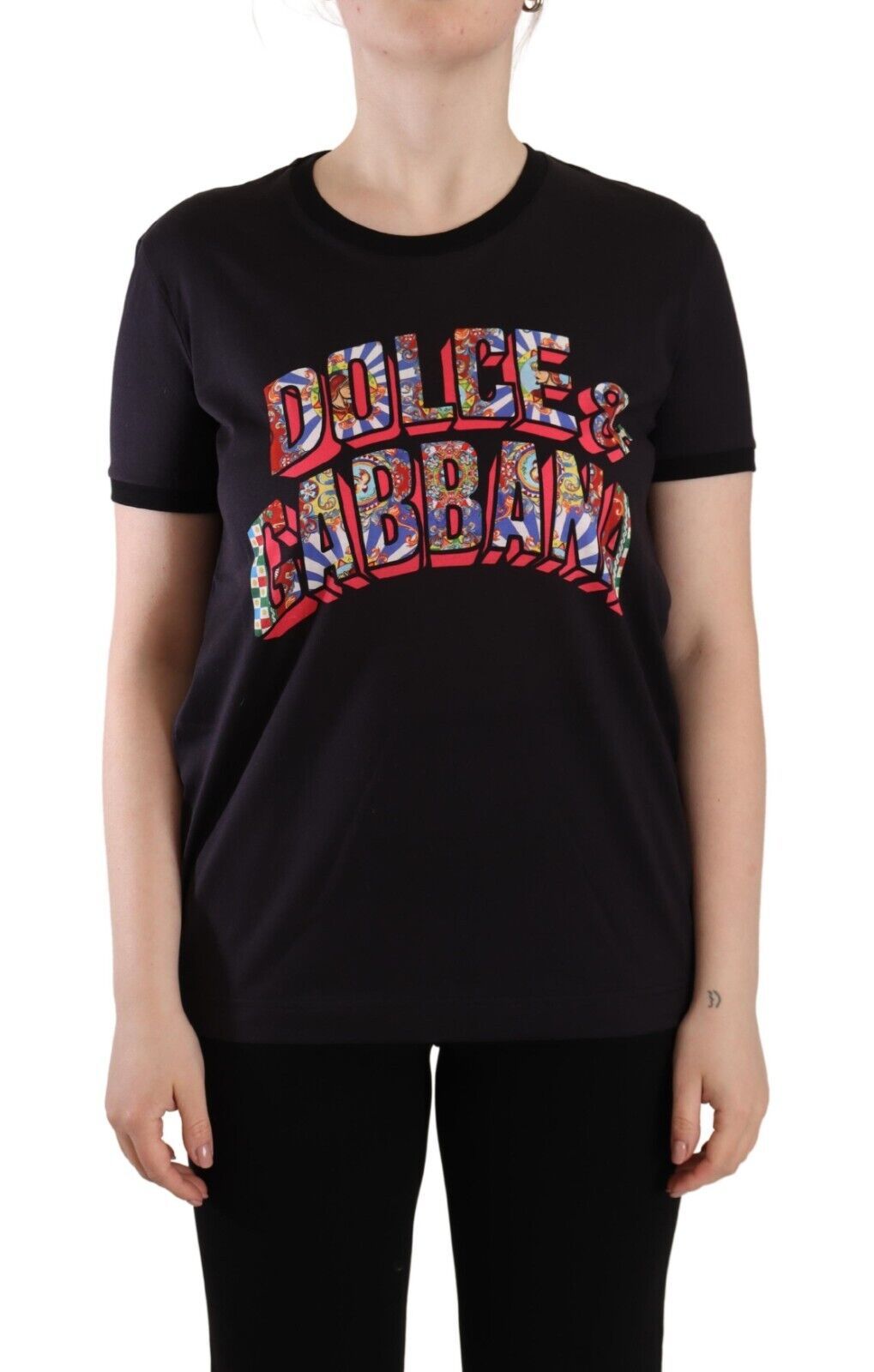 Dolce &amp; Gabbana Chic Black Crew Neck Logo T-Shirt