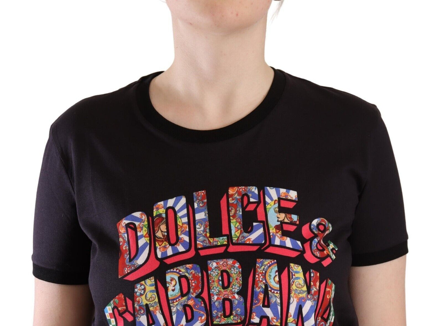 Dolce &amp; Gabbana Chic Black Crew Neck Logo T-Shirt