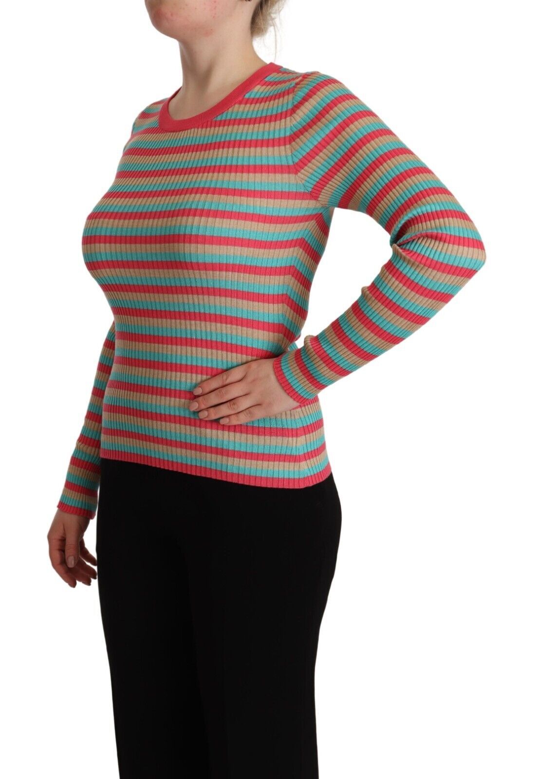 Dolce &amp; Gabbana Elegant striped silk round neck sweater