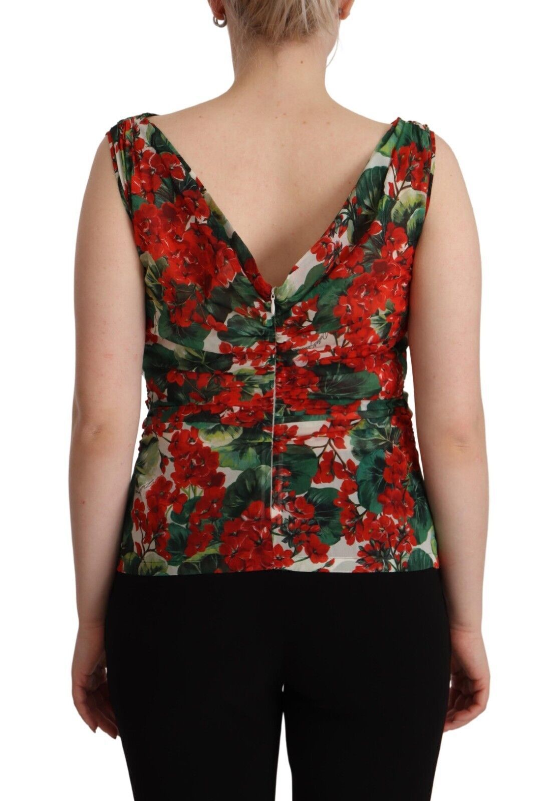 Dolce &amp; Gabbana Elegant V-neck silk tank top with geranium print