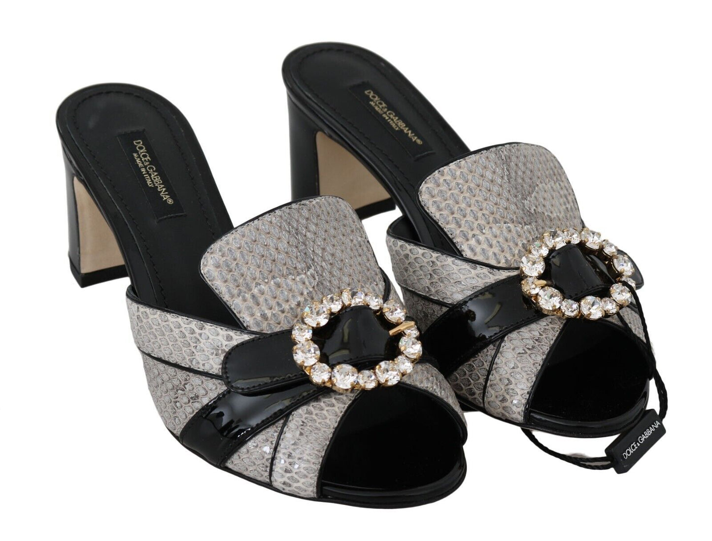 Dolce &amp; Gabbana exotic leather sandals with crystal embellishments