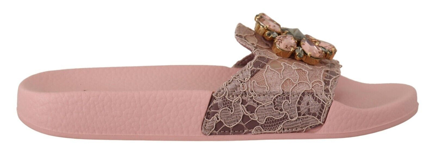 Dolce &amp; Gabbana slide flats with floral lace and crystal embellishment