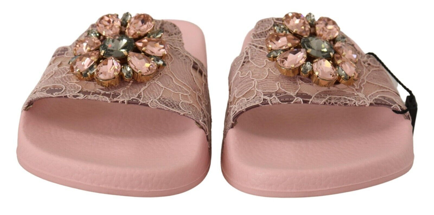 Dolce &amp; Gabbana slide flats with floral lace and crystal embellishment