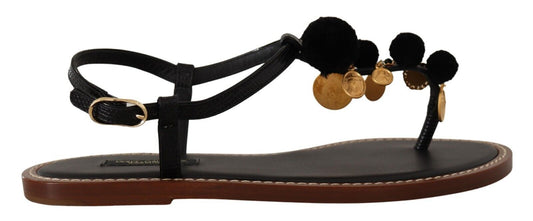 Dolce &amp; Gabbana Chic leather ankle strap flats with gold embellishment