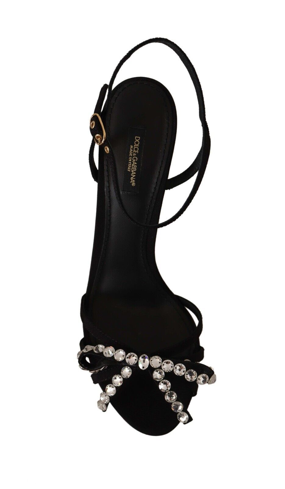 Dolce &amp; Gabbana Elegant black viscose ankle strap sandals with crystals