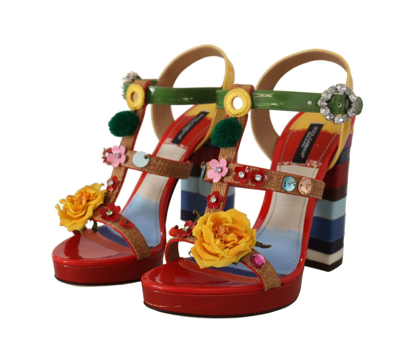 Dolce &amp; Gabbana Multicolor Floral Ankle Strap Heels